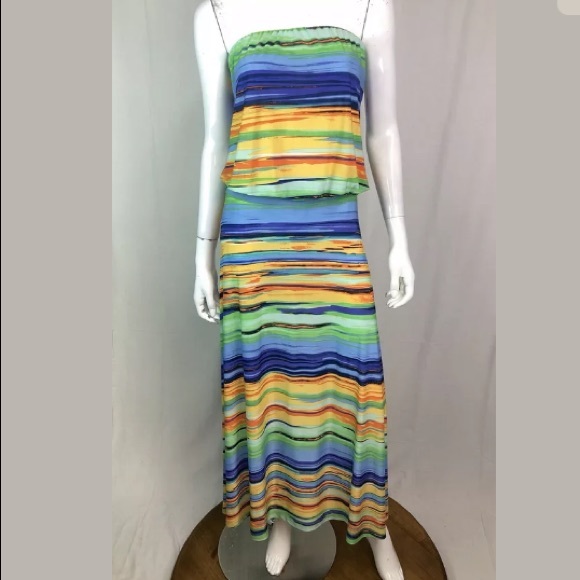 Cache Striped Sunrise Jersey Strapless Shift Dress - Picture 2 of 8